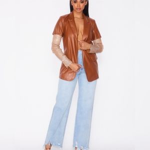 Faux Leather Rhinestone Blazer